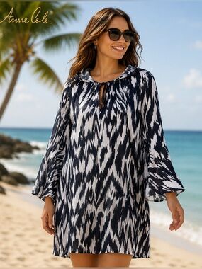 Anne Cole Women’s Swim Cover-Up XS Black White Rayon Tunic NWT